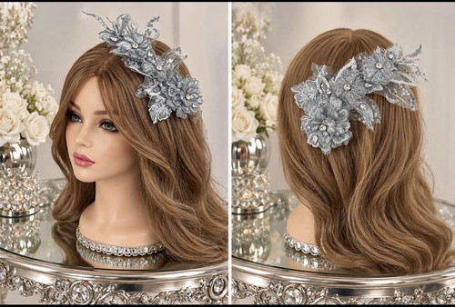 Grey silver fascinator - grey,