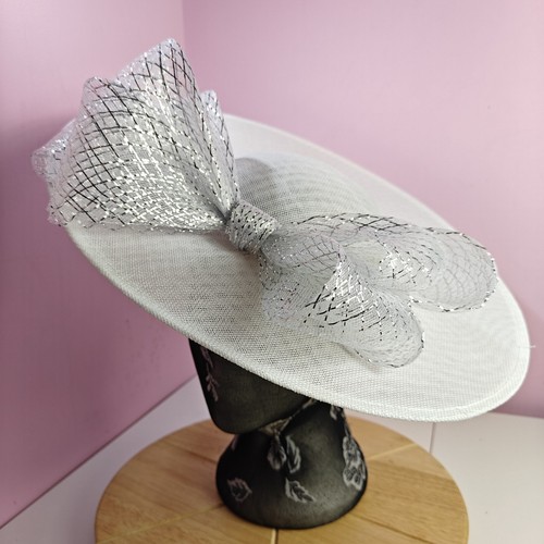 White silver large fascinator - silver,