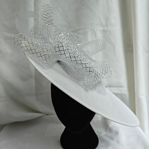 White silver flower wide brim - white,