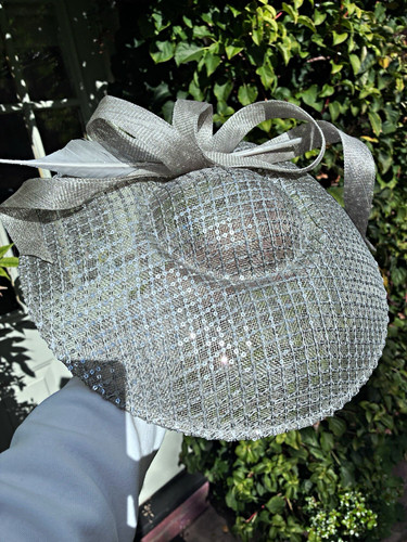 Silver straw fascinator - silver,
