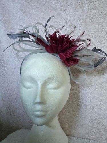 Burgundy silver feather hair - burgundy,