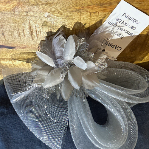 Silver mesh flower feather - silver,