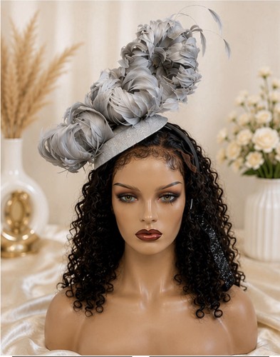 Silver fascinator hat - silver, wedding