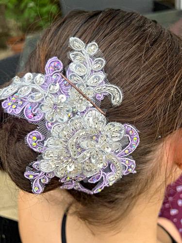 Purple silver beaded - purple,